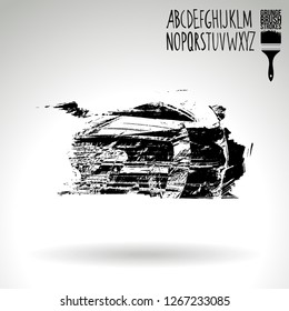 Black brush stroke and handwritten alphabet. Grunge vector abstract hand - painted element. Underline and border design.