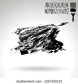 Black brush stroke and handwritten alphabet. Grunge vector abstract hand - painted element. Underline and border design.