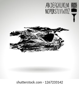 Black brush stroke and handwritten alphabet. Grunge vector abstract hand - painted element. Underline and border design.