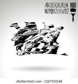 Black brush stroke and handwritten alphabet. Grunge vector abstract hand - painted element. Underline and border design.