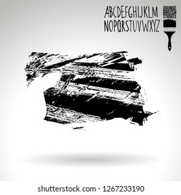 Black brush stroke and handwritten alphabet. Grunge vector abstract hand - painted element. Underline and border design.