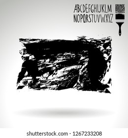Black brush stroke and handwritten alphabet. Grunge vector abstract hand - painted element. Underline and border design.