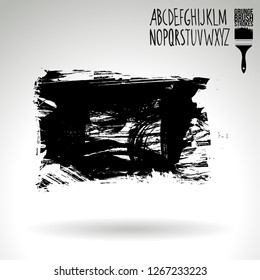 Black brush stroke and handwritten alphabet. Grunge vector abstract hand - painted element. Underline and border design.