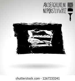 Black brush stroke and handwritten alphabet. Grunge vector abstract hand - painted element. Underline and border design.