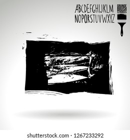 Black brush stroke and handwritten alphabet. Grunge vector abstract hand - painted element. Underline and border design.