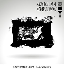 Black brush stroke and handwritten alphabet. Grunge vector abstract hand - painted element. Underline and border design.