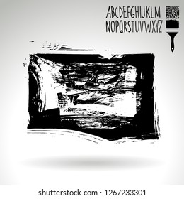 Black brush stroke and handwritten alphabet. Grunge vector abstract hand - painted element. Underline and border design.