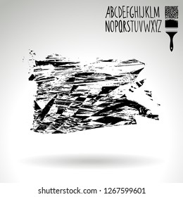 Black brush stroke and handwritten alphabet. Grunge vector abstract hand - painted element. Underline and border design.