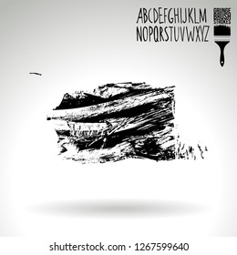 Black brush stroke and handwritten alphabet. Grunge vector abstract hand - painted element. Underline and border design.
