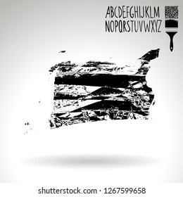 Black brush stroke and handwritten alphabet. Grunge vector abstract hand - painted element. Underline and border design.