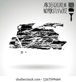 Black brush stroke and handwritten alphabet. Grunge vector abstract hand - painted element. Underline and border design.