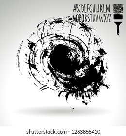 Black brush stroke and handwritten alphabet. Grunge vector abstract hand - painted element. Underline and border design.