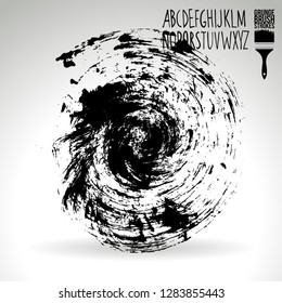Black brush stroke and handwritten alphabet. Grunge vector abstract hand - painted element. Underline and border design.