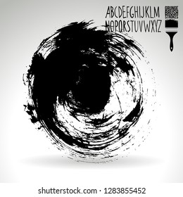 Black brush stroke and handwritten alphabet. Grunge vector abstract hand - painted element. Underline and border design.