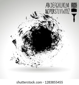 Black brush stroke and handwritten alphabet. Grunge vector abstract hand - painted element. Underline and border design.