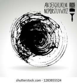 Black brush stroke and handwritten alphabet. Grunge vector abstract hand - painted element. Underline and border design.