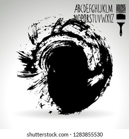 Black brush stroke and handwritten alphabet. Grunge vector abstract hand - painted element. Underline and border design.