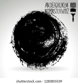 Black brush stroke and handwritten alphabet. Grunge vector abstract hand - painted element. Underline and border design.