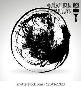 Black brush stroke and handwritten alphabet. Grunge vector abstract hand - painted element. Underline and border design.
