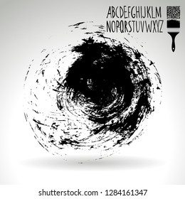 Black brush stroke and handwritten alphabet. Grunge vector abstract hand - painted element. Underline and border design.