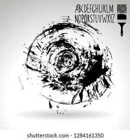 Black brush stroke and handwritten alphabet. Grunge vector abstract hand - painted element. Underline and border design.