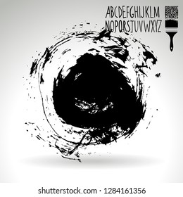Black brush stroke and handwritten alphabet. Grunge vector abstract hand - painted element. Underline and border design.
