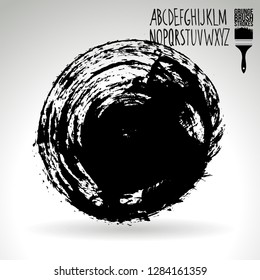 Black brush stroke and handwritten alphabet. Grunge vector abstract hand - painted element. Underline and border design.