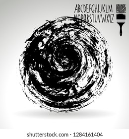 Black brush stroke and handwritten alphabet. Grunge vector abstract hand - painted element. Underline and border design.
