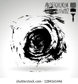 Black brush stroke and handwritten alphabet. Grunge vector abstract hand - painted element. Underline and border design.