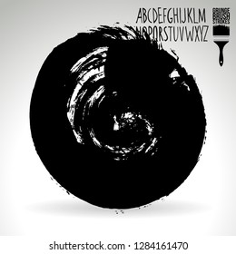 Black brush stroke and handwritten alphabet. Grunge vector abstract hand - painted element. Underline and border design.