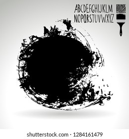 Black brush stroke and handwritten alphabet. Grunge vector abstract hand - painted element. Underline and border design.