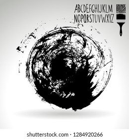 Black brush stroke and handwritten alphabet. Grunge vector abstract hand - painted element. Underline and border design.