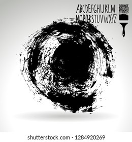 Black brush stroke and handwritten alphabet. Grunge vector abstract hand - painted element. Underline and border design.