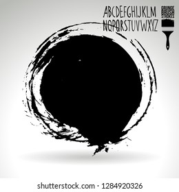 Black brush stroke and handwritten alphabet. Grunge vector abstract hand - painted element. Underline and border design.