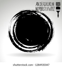 Black brush stroke and handwritten alphabet. Grunge vector abstract hand - painted element. Underline and border design.