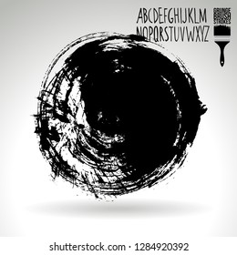 Black brush stroke and handwritten alphabet. Grunge vector abstract hand - painted element. Underline and border design.