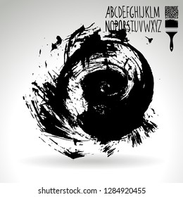 Black brush stroke and handwritten alphabet. Grunge vector abstract hand - painted element. Underline and border design.