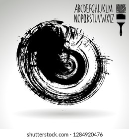 Black brush stroke and handwritten alphabet. Grunge vector abstract hand - painted element. Underline and border design.