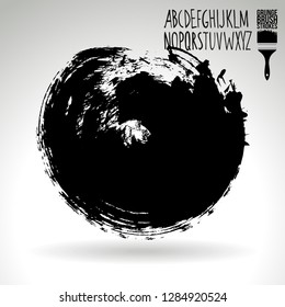 Black brush stroke and handwritten alphabet. Grunge vector abstract hand - painted element. Underline and border design.