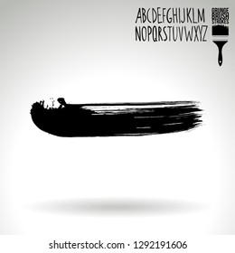 Black brush stroke and handwritten alphabet. Grunge vector abstract hand - painted element. Underline and border design.