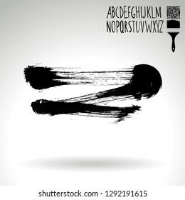 Black brush stroke and handwritten alphabet. Grunge vector abstract hand - painted element. Underline and border design.