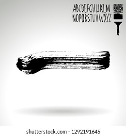 Black brush stroke and handwritten alphabet. Grunge vector abstract hand - painted element. Underline and border design.