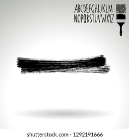 Black brush stroke and handwritten alphabet. Grunge vector abstract hand - painted element. Underline and border design.