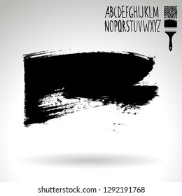 Black brush stroke and handwritten alphabet. Grunge vector abstract hand - painted element. Underline and border design.