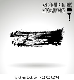 Black brush stroke and handwritten alphabet. Grunge vector abstract hand - painted element. Underline and border design.