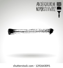 Black brush stroke and handwritten alphabet. Grunge vector abstract hand - painted element. Underline and border design.