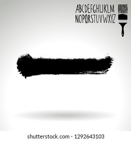 Black brush stroke and handwritten alphabet. Grunge vector abstract hand - painted element. Underline and border design.
