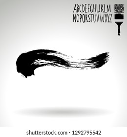 Black brush stroke and handwritten alphabet. Grunge vector abstract hand - painted element. Underline and border design.