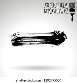 Black brush stroke and handwritten alphabet. Grunge vector abstract hand - painted element. Underline and border design.
