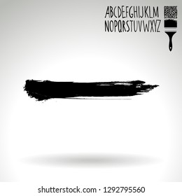 Black brush stroke and handwritten alphabet. Grunge vector abstract hand - painted element. Underline and border design.